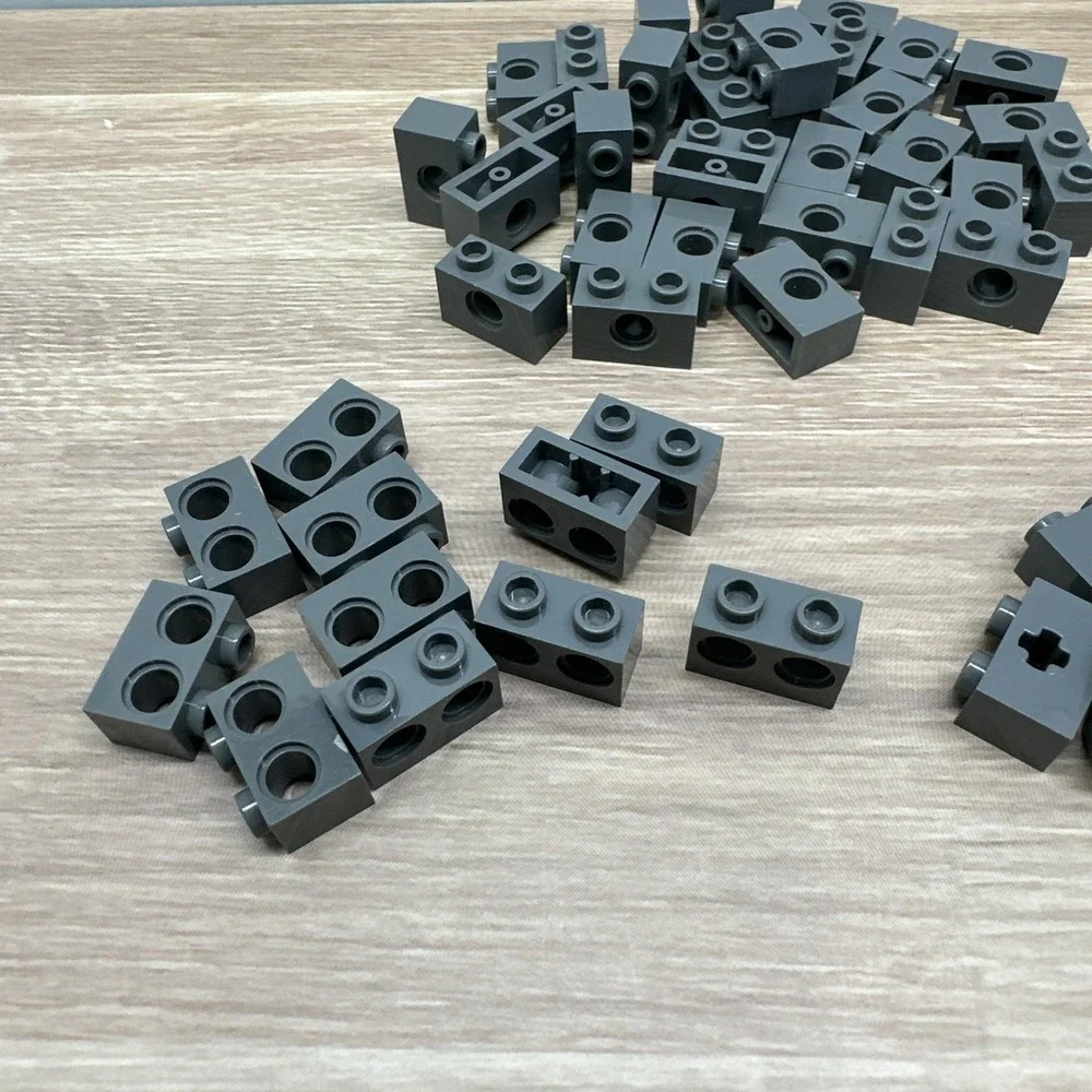 Lego Technic, Brick 1x2 Lot (60) Part #'s 32064, 32000 & 37000 Dark Bluish Gray